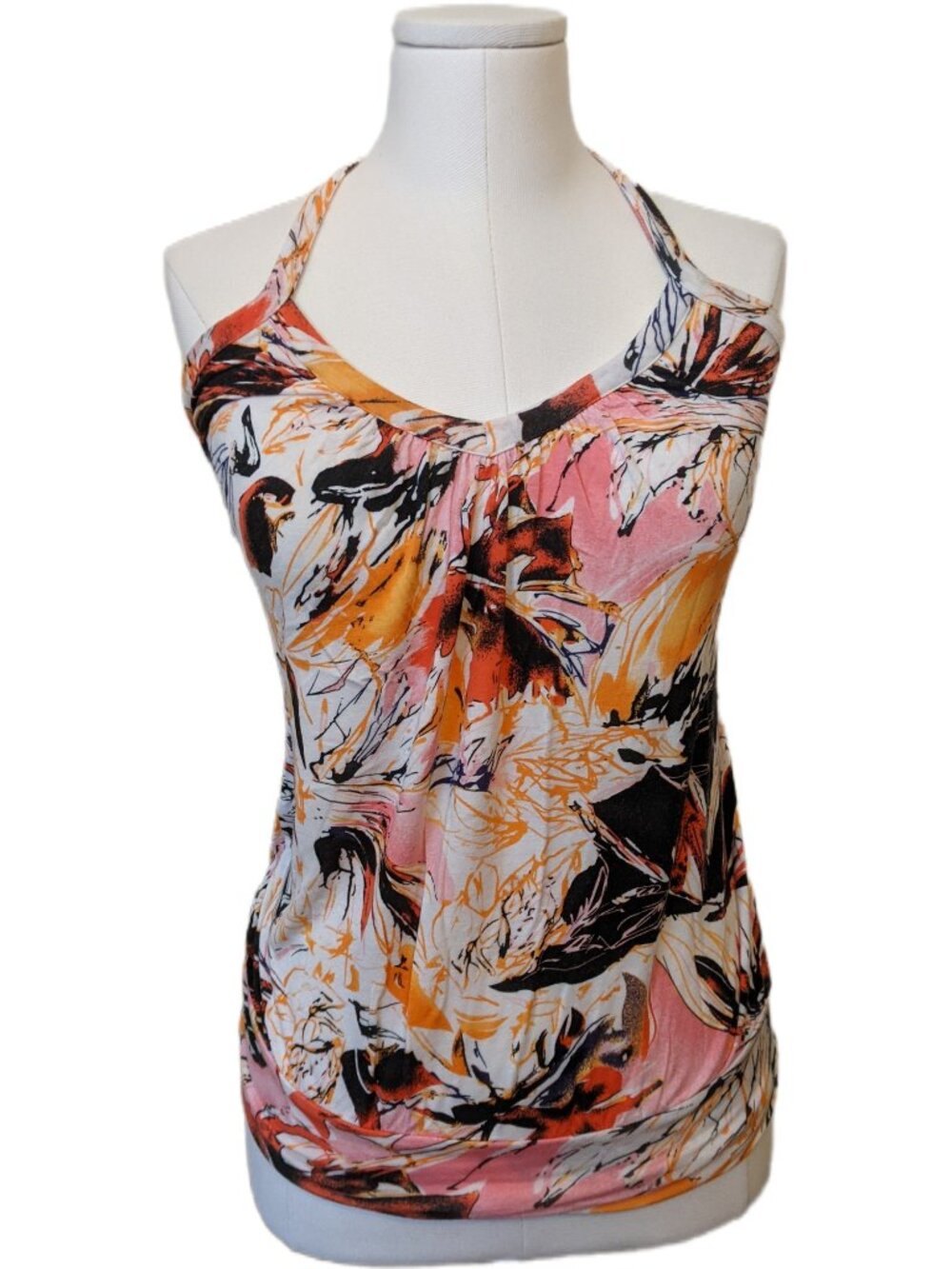 Vintage Y2K Kismet Tropical Floral Cami Top Pink Orange Abstract Artsy Resort S
